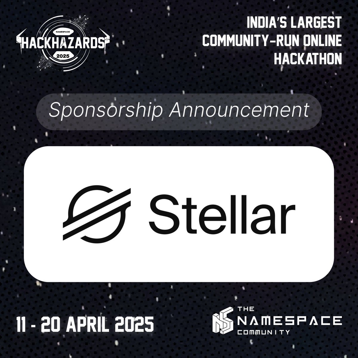 namespaceworld's tweet photo. We are beyond excited to announce a new track at #HACKHAZARDS25 by @StellarOrg as they join our impressive sponsorship lineup.
Register to participate: https://t.co/cAgnOKdo3n
Can't wait to see the community building some awesome projects on Stellar. https://t.co/ts6JnybpF8