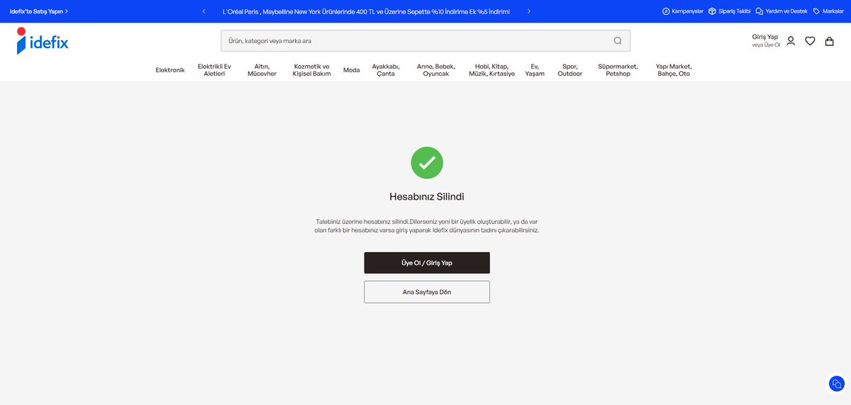 Nihayet site açıldı ve nihayet o mutluluk veren işlem yapıldı. Bu arada boykot listelerinde yer alan ve nadir de olsa kullandığım tek markaydın <a href="/idefix/">idefix</a> haydi yallah 🤣#boykot