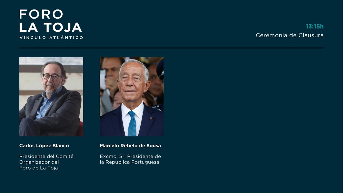 Conclusiones del Foro

🔹 <a href="/clopezbl/">Carlos Lòpez Blanco</a>, Presidente del Comité Organizador del Foro de La Toja
🔹 <a href="/MarceloRdeSousa/">Presidente Marcelo R. de Sousa</a>, Excmo. Sr. Presidente de la República Portuguesa

Síguenos en directo 👉 forolatoja.com
#ForoLaToja2025