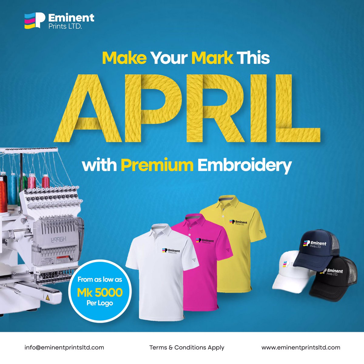 Eminentprints1's tweet photo. *New Month, New Mark!* ✨ Make your mark this April with premium embroidery that stands out. Elevate your brand with high-quality, durable stitching. Let's create something amazing! 🧵💫 #EminentPrints #MakeYourMark #PremiumEmbroidery https://t.co/xP0auBVQuN