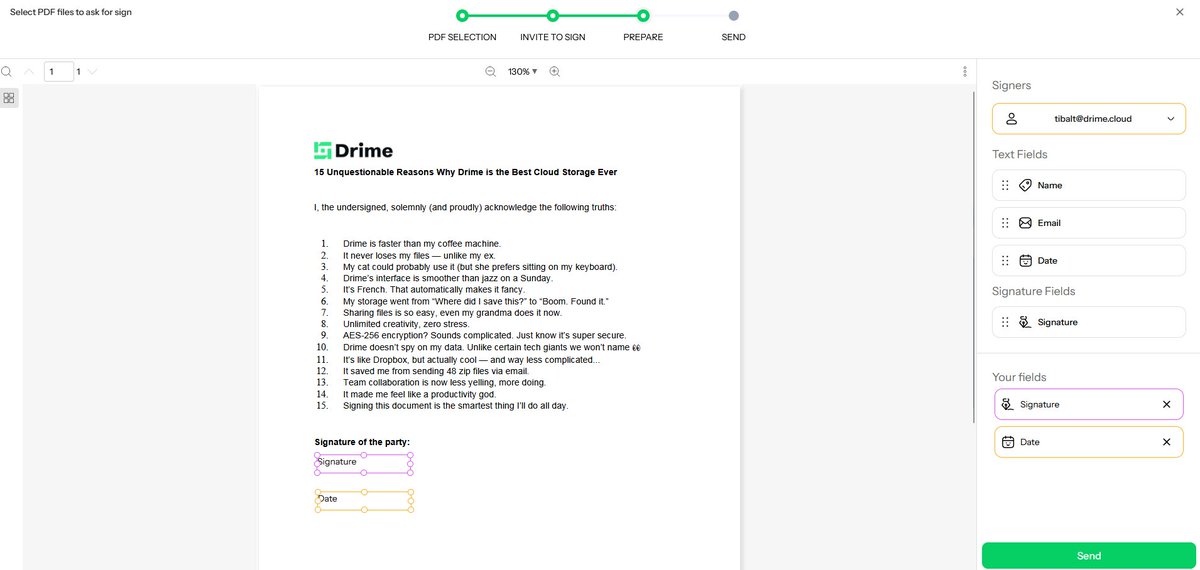 drimecloud's tweet image. Drime Sign just got a glow-up ✨
Fresh new look. Smoother experience.
Signing documents has never felt this good.

Store &amp;amp; sign your files — all in one place.
Learn more 👉 drime.cloud/sign