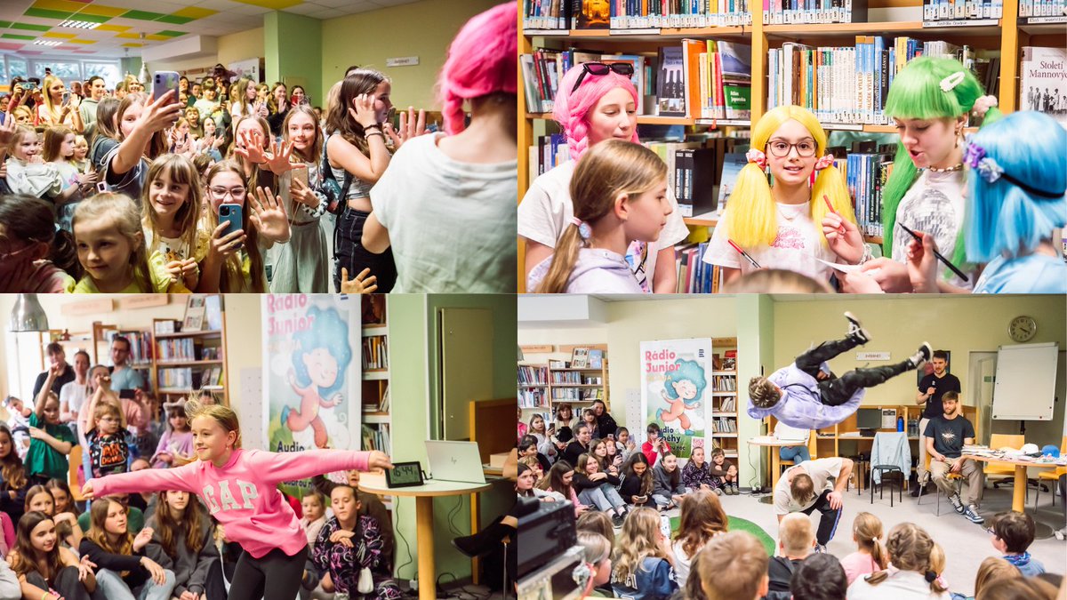 📚 Knihovna plná smíchu, hudby a pohybu! 🤸‍♂️Na 25. Noci s Andersenem na Chodově nechyběly Lollipopz, parkouristé, Galina Miklínová ani spousta pohádek až do půlnoci. 🎤 Provázeli Klára Nováková a Petr Ševčík z Rádia Junior.🎧 Poslechněte si rozhovory ⏩ junior.rozhlas.cz/lollipopz-gali…