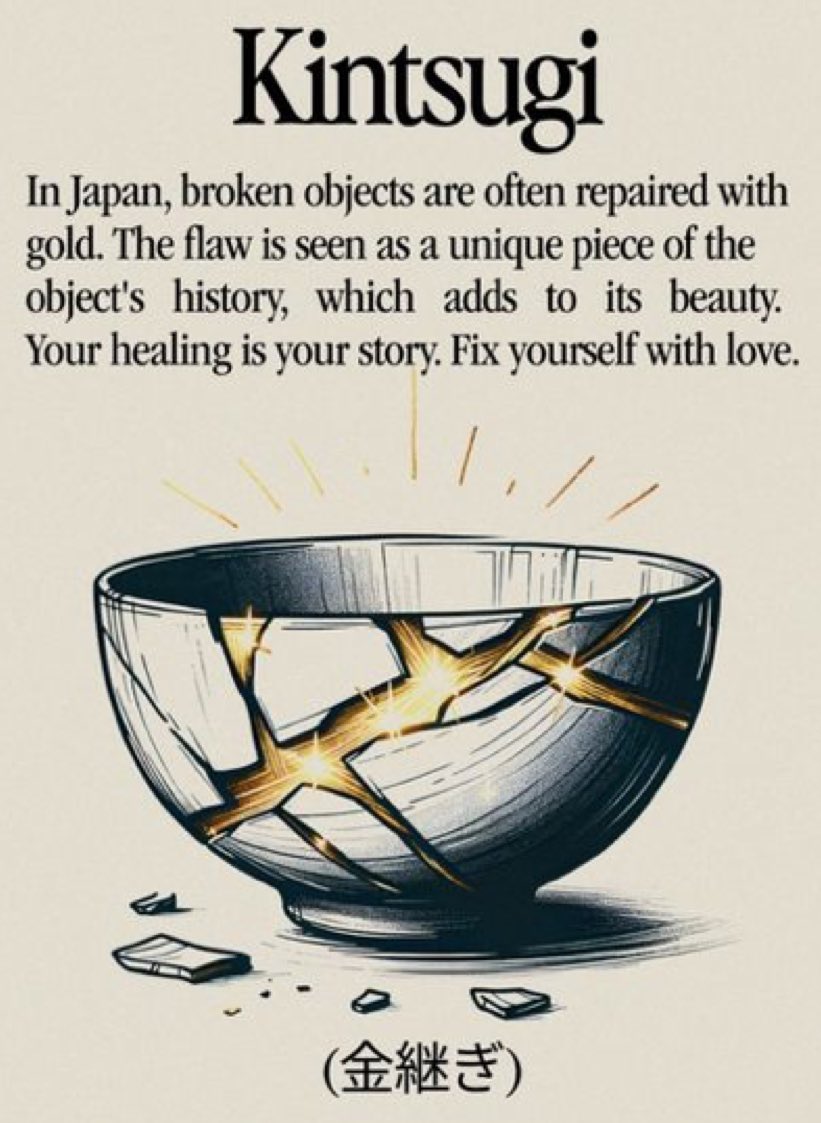 iFiloSapiens's tweet photo. “En Japón, los objetos rotos a menudo se reparan con oro. La imperfección se ve como una parte única de la historia del objeto, lo que añade belleza. Tu sanación es tu historia. Arréglate con amor.”

(金継ぎ) https://t.co/Ju8TyggjZY