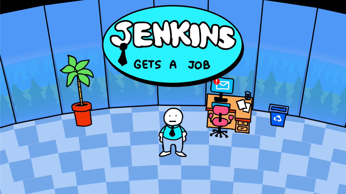 thejenkinscomic's tweet photo. The Jenkins video game, @jenkinsgetsajob, has just been released! Play it here: 

https://t.co/Q0zbGHspcO https://t.co/b684AKLAdJ