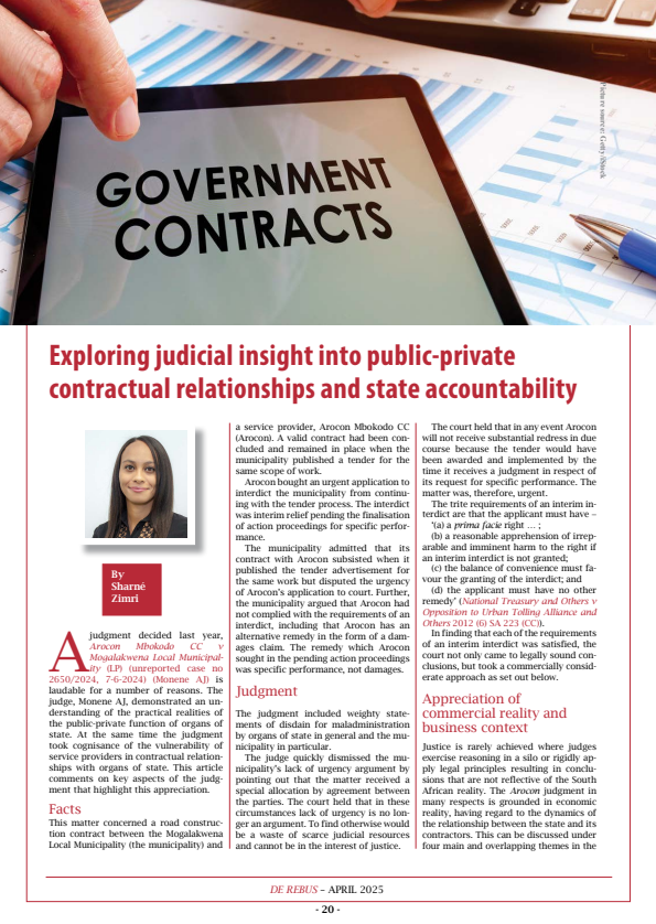 ZAttorneys's tweet photo. Exploring judicial insight into public-private contractual relationships and state accountability - Sharné Zimri

https://t.co/HMTw3GKulS https://t.co/vNIBQwmnEV