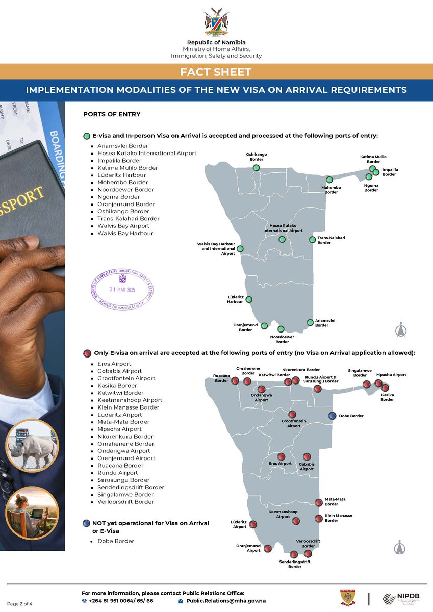 NIPDB's tweet photo. EXPERIENCE NAMIBIA WITH SEAMLESS ENTRY
Namibia’s expanded Visa on Arrival is now live! Eligible travellers can now apply online and get their visa at key ports of entry.
Learn more: https://t.co/DkG1mALaOp
#VisaOnArrival #ExploreNamibia #InvestNamibia #NIPDBFacilitates https://t.co/OrIFL3NjkO
