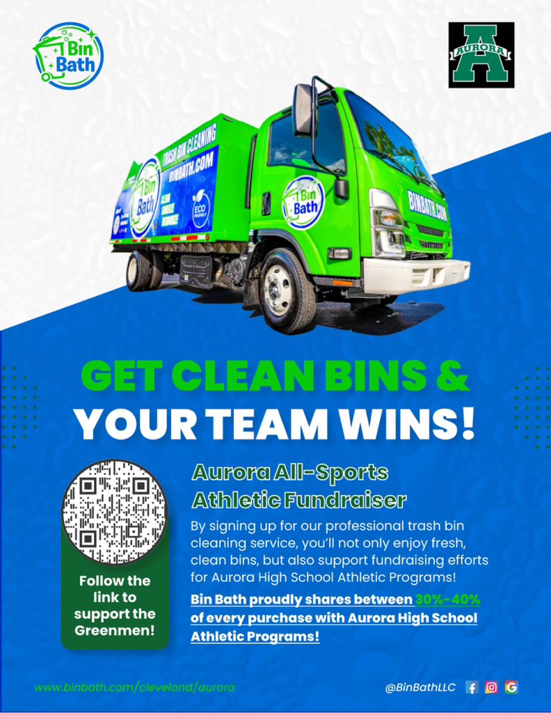 SUPPORT OUR TEAM and get your bins squeaky clean! Go to binbath.com/cleveland/auro…, select the Aurora Boys Soccer team and your player in the “student athlete” section! We appreciate the support for our 2025 season!