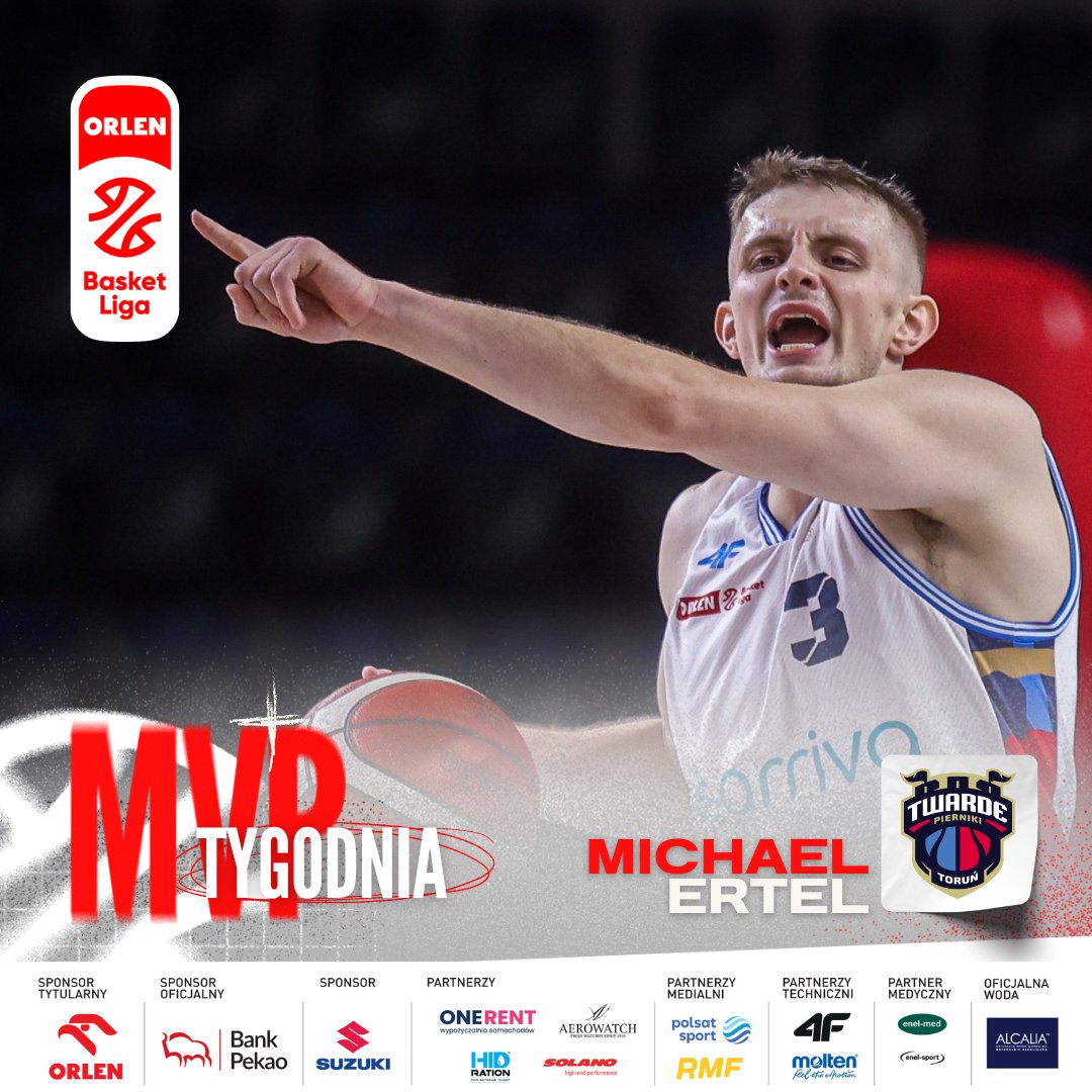 ORLEN Basket Liga (@plkpl) on Twitter photo 👏 Michael Ertel z <a href="/TwardePierniki/">Arriva Polski Cukier Toruń</a> to MVP 23. tygodnia #ORLENBasketLiga
<a href="/GrupaORLEN/">ORLEN</a> <a href="/BankPekaoSA/">Bank Pekao S.A.</a> <a href="/PolskaSuzuki/">Suzuki Polska</a> #plkpl 👏 Michael Ertel z <a href="/TwardePierniki/">Arriva Polski Cukier Toruń</a> to MVP 23. tygodnia #ORLENBasketLiga
<a href="/GrupaORLEN/">ORLEN</a> <a href="/BankPekaoSA/">Bank Pekao S.A.</a> <a href="/PolskaSuzuki/">Suzuki Polska</a> #plkpl