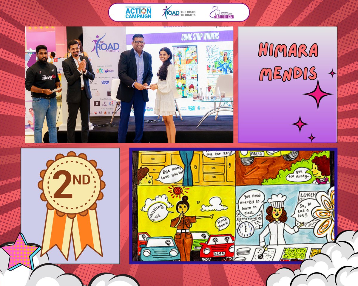 road2rights's tweet photo. 🎨 And the winners of the #LEADLIKEHER #IWD 2025 #comic Strip #Competition are in!
👏 Huge congrats to:
🥇 Arya Panawala
🥈 H. Himara Dilushi Mendis
🥉 G.D. Usitha Dulmika
Your art inspires change! #WomensDay2025 #EmpowerWomen https://t.co/BcxUkr1Gfz