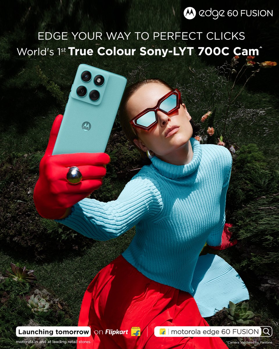 motorolaindia's tweet photo. Ready to capture perfection? #EdgeOutTheOrdinary 📸✨
Experience the World’s First True Color Sony LYT-700C Camera, Pantone-validated for unmatched color accuracy. Life-like shots every time!🎨🔍

#MotorolaEdge60Fusion #TrueColorPhotography #PantoneValidated #LaunchingTomorrow https://t.co/y72x7iE0Zd