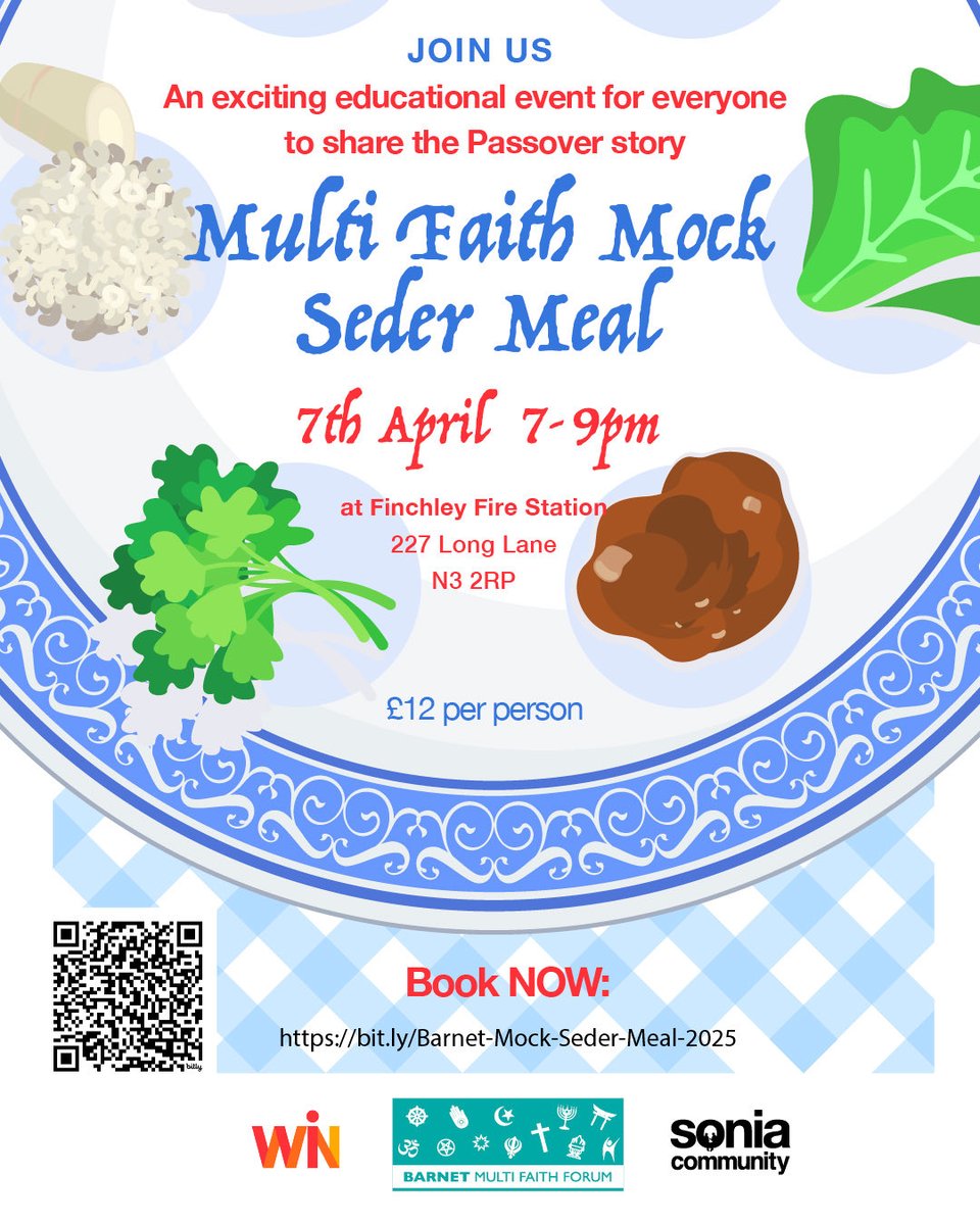 Barnet Multi Faith Forum (@bmfforum) on Twitter photo Join us for a Multi Faith Mock Seder Meal at the Finchley Fire Brigade station on 7 April.
Experience the traditions of a Jewish Passover Seder Meal with friends of all faiths at this community event - Kosher Vegan.
Book at bit.ly/Barnet-Mock-Se… #barnet <a href="/BarnetCouncil/">Barnet Council</a> Join us for a Multi Faith Mock Seder Meal at the Finchley Fire Brigade station on 7 April.
Experience the traditions of a Jewish Passover Seder Meal with friends of all faiths at this community event - Kosher Vegan.
Book at bit.ly/Barnet-Mock-Se… #barnet <a href="/BarnetCouncil/">Barnet Council</a>