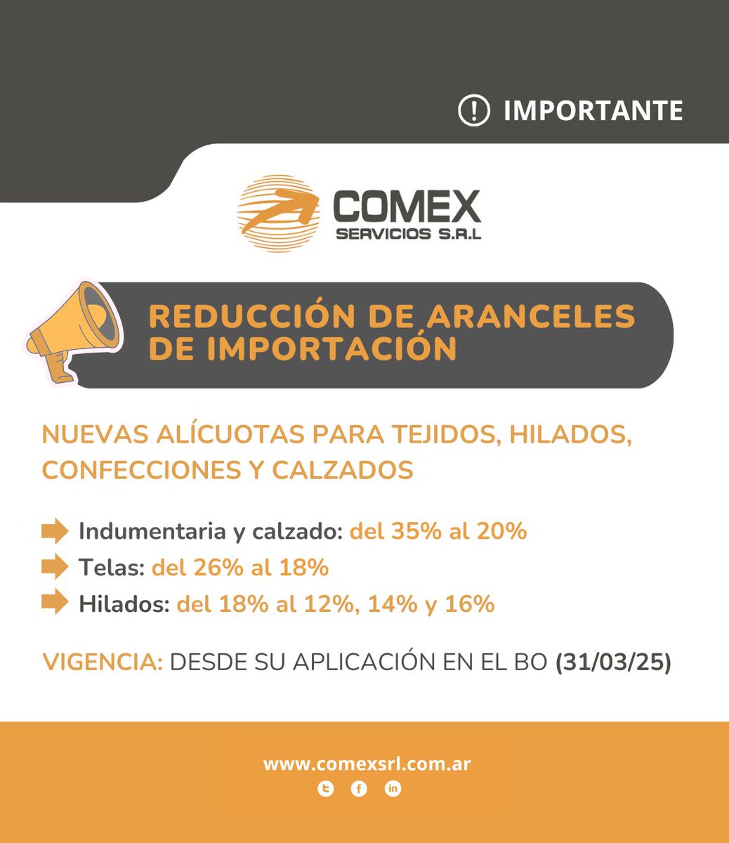 📢 Novedades en la Nomenclatura Común del MERCOSUR

El nuevo Decreto 236/2025 establece modificaciones en los aranceles de hashtag#importación para hashtag#tejidos, hashtag#confecciones y hashtag#calzados en Argentina y Brasil. Entre los cambios más relevantes: