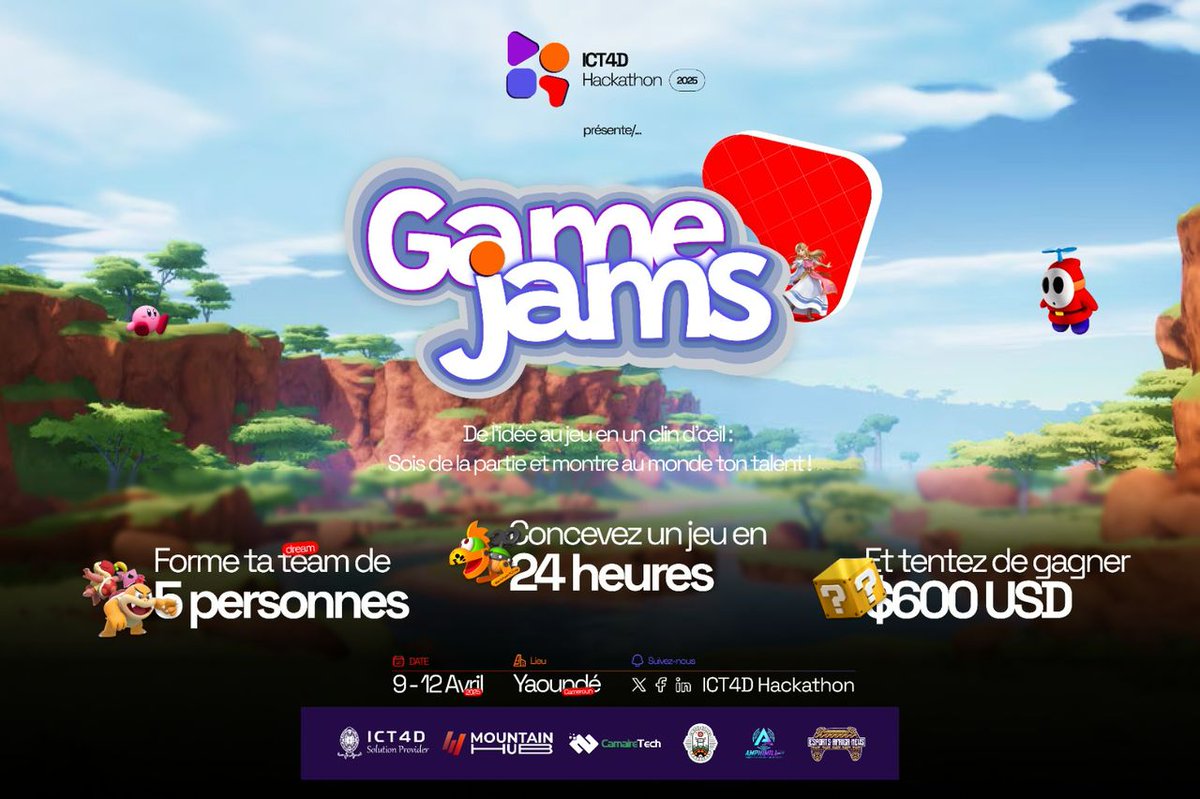 TJ_thebrainiac's tweet photo. Create you dream game in 24 hours!Developer, designer, or artist? Assemble a team of 5, imagine, code & bring your world to life! $600 prize for innovative teams!
Sign up now: https://t.co/IQASDqXdHf
Follow us: https://t.co/a8Kc0SOTiD
#GameJam #ICT4DHackathon #Gaming #Innovation https://t.co/JQNl9Aes8V