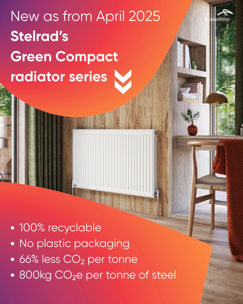 ArcelorMittal's tweet photo. .@ArcelorMittal is proud to introduce @Stelrad's Green Compact radiator series, made with our XCarb® low-emission steel and accompanied by an Environmental Product Declaration (EPD). Learn more https://t.co/eazu5yn5ph
#XCarb #sustainableheating #radiators #smartersteels https://t.co/upp88EV6mW