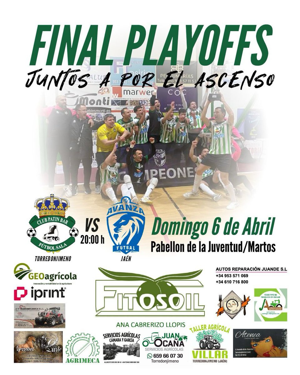 🏆 𝔽𝕀ℕ𝔸𝕃 🏆

Por segundo año consecutivo jugamos la final por el ascenso a 3ª División. Este equipazo necesita vuestro aliento afición. 
Un último paso.
💚🤍 ¡Juntos a por el ascenso! 💚🤍

🆚 @AvanzaFutsal ATLETI
🏆 FINAL <a href="/RFAF/">RFAF</a> 
⌚️20:00 h.
📌Pabellón de la juventud (Martos)