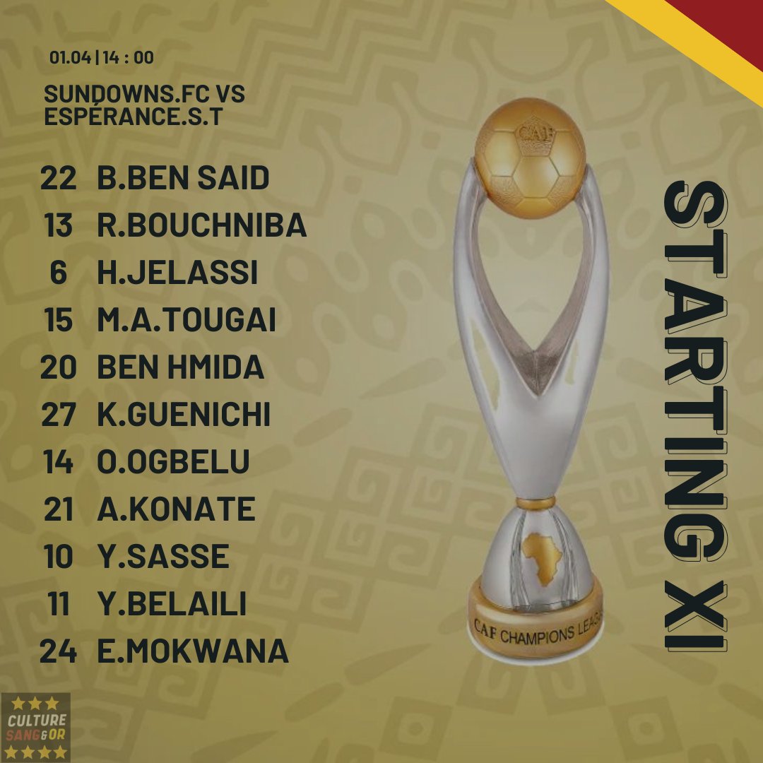 CSO_1919's tweet photo. 🇧🇪 STARTING XI 🇧🇪
🏆 1/4 Final #TotalEnergiesCAFCL
🏟️ Loftus Versfeld Stadium ,📍Pretoria 🇿🇦
🆚 Mamelodi Sundowns 🇿🇦
⌚️ 14h00🇹🇳 / 14h00🇫🇷 / 09h00 🇨🇦 ( Montreal )
📺 @beINSPORTS
#MSCFEST | #TotalEnergiesCAFCL
#CSO1919 https://t.co/6SdSisesWb