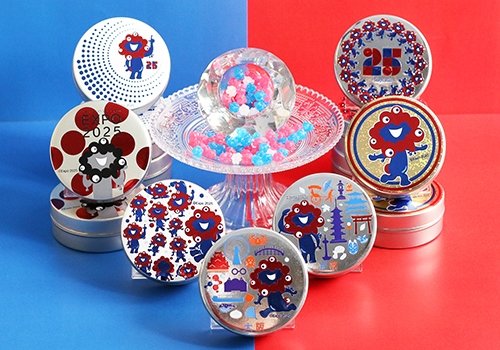 ミャクミャクの金平糖、印刷缶じゃなくて、シール張ってるだけやから