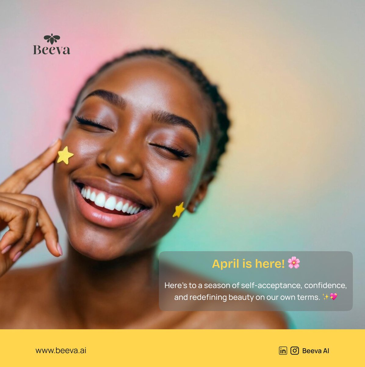 April isn’t just another month—it’s a time to focus on wellness, self-care, and embracing the beauty of our journey. 

Happy New Month!🎉🎉💛

#BeevaAI