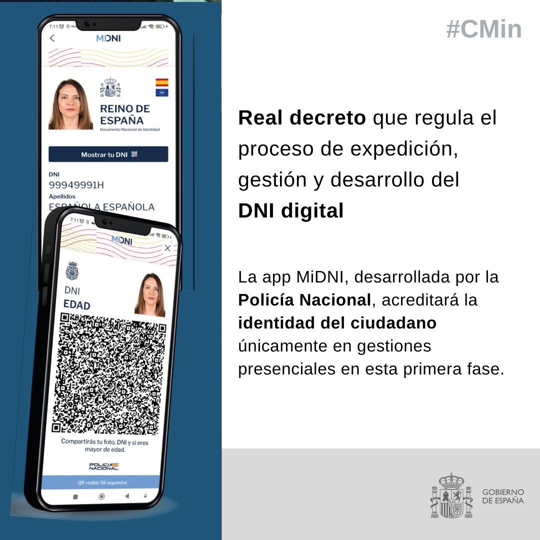🪪 El Gobierno aprueba el desarrollo de la versión digital del documento nacional de identidad: la app miDNI, disponible desde mañana

➡️ es un complemento al físico, no lo sustituye
➡️ tiene la misma validez jurídica y las máximas garantías de seguridad

<a href="/policia/">Policía Nacional</a>