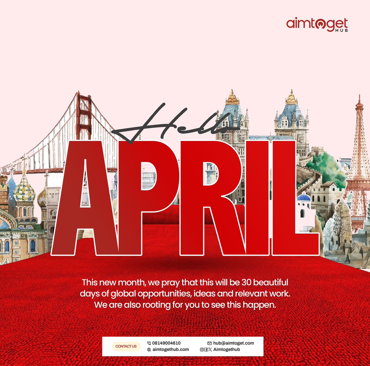 Dear April, open up to our amazing hub users doors of global opportunities, growth and access. 🤲

~Signed, Aimtoget Hub

#aimtogethub #coworkingspace #hubinibadan #hubinosogbo