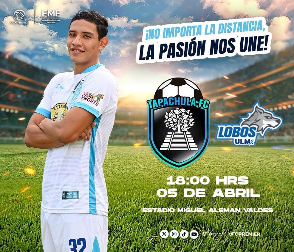 #Premier | ¡Nos toca jugar fuera de casa, pero llevamos con nosotros la pasión, el amor y el corazón de nuestra afición! 🩵🔥

Este 5 de abril, Tapachula FC visita a Lobos ULMX en un duelo donde dejaremos todo en la cancha. ¡Vamos con todo! 💪⚽
#TapachulaFC 🩵