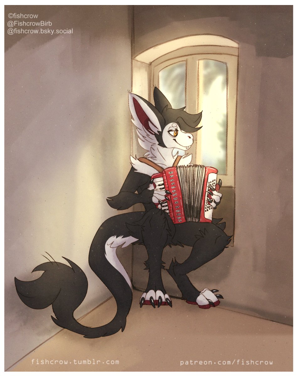 Playing the accordion and vibing.
Colored sketch for Core!