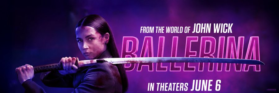 Ana de Armas met een groot zwaard op nieuwe Ballerina banner 