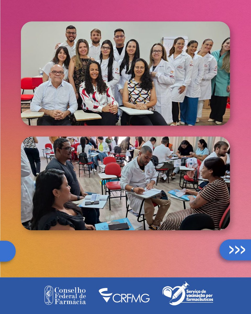 CRFMinas's tweet photo. Montes Claros foi palco de mais uma etapa do curso Serviços de Vacinação por Farmacêuticos, uma iniciativa do Conselho Federal de Farmácia em parceria com o CRF/MG. Com uma turma prática de mais de 40 farmacêuticos, a capacitação https://t.co/nXIw01IipL