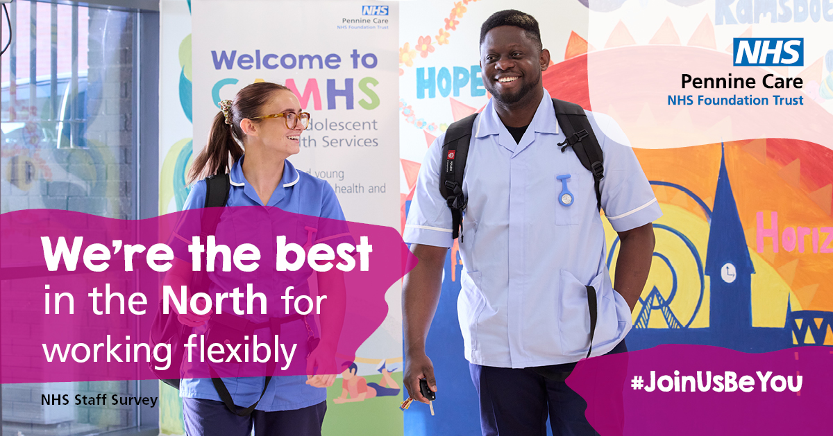 Pennine Care NHS FT (@penninecarenhs) on Twitter photo We are proud to be ranked as the best place to work in the North of England in our category of mental health, learning disability, and community trusts.
Check out the <a href="/PennineCareJobs/">Pennine Care Jobs</a> page on our website for details of how to join our flexible and supportive teams. We are proud to be ranked as the best place to work in the North of England in our category of mental health, learning disability, and community trusts.
Check out the <a href="/PennineCareJobs/">Pennine Care Jobs</a> page on our website for details of how to join our flexible and supportive teams.