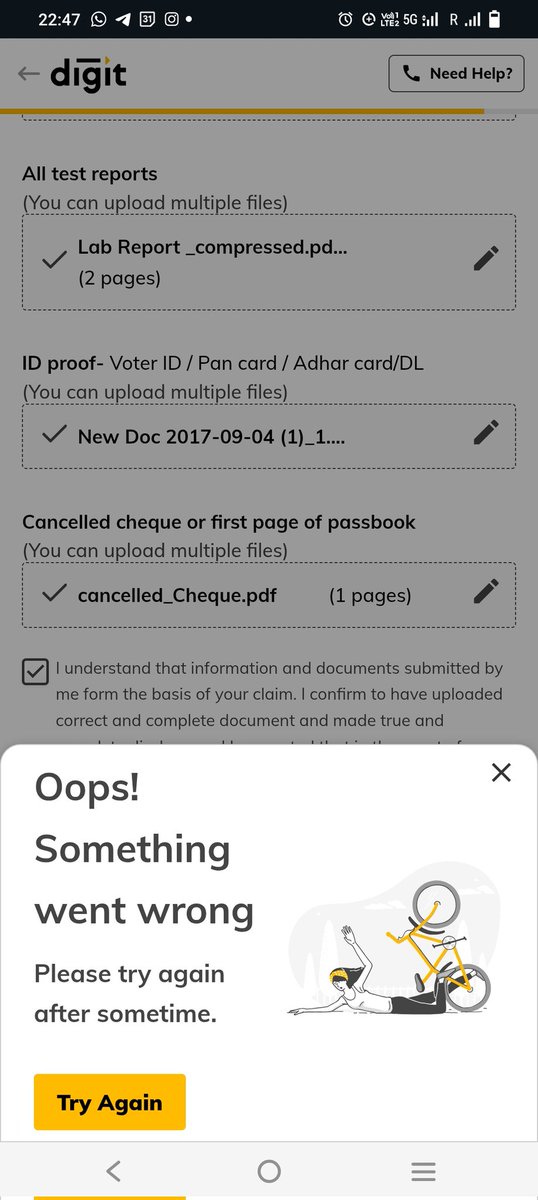 Shivay0906's tweet photo. @heydigit  hello I am trying to submit claim document but got error from long time. https://t.co/TEwH2tOxXR