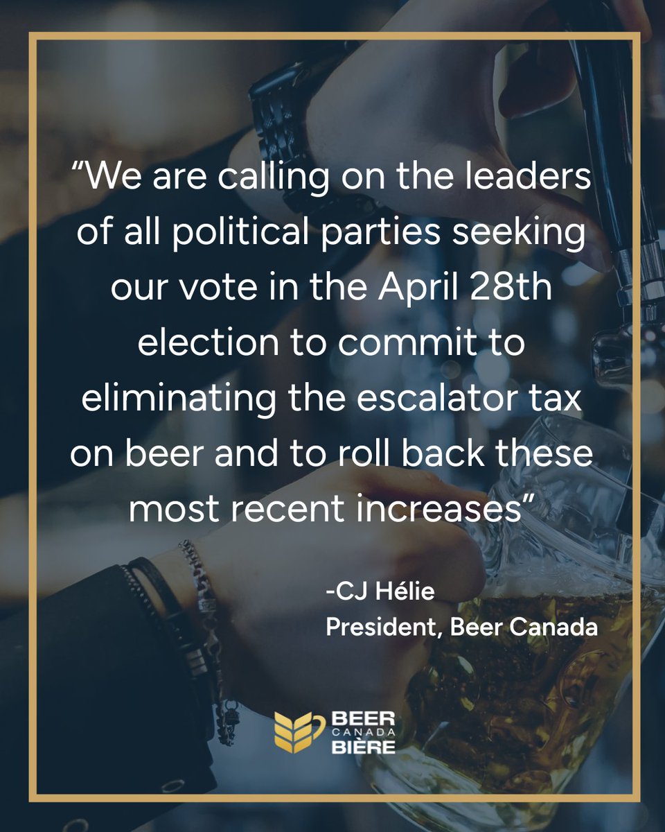 Under a rigid Trudeau-era tax policy, federal beer taxes in Canada just went up again. We're calling on all federal party leaders to stop automatic beer tax hikes and roll back this increase in their first Budget after the April 28 election. Read our full release: