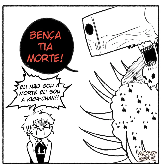Demônio das armas de fogo pedindo bença pra Tia Morte: 