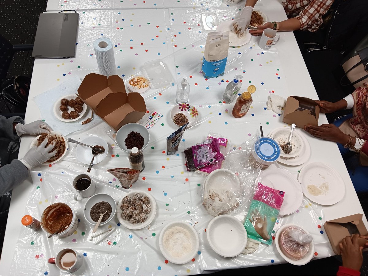 Some photos taken of a recent Healthy Eating Wellbeing session. 

Together, the group learned from 'The Glucose Goddess' to make healthy protein balls. We take this opportunity to celebrate our clients and their work! 🥗 

#healthyeating  #wellbeing