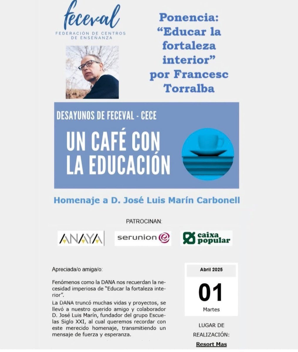 #FEUSOCV en los desayunos de <a href="/feceval_cece/">FECEVAL-CECE</a> , un café con la Educación. Ponencia de Francesc Torralba.