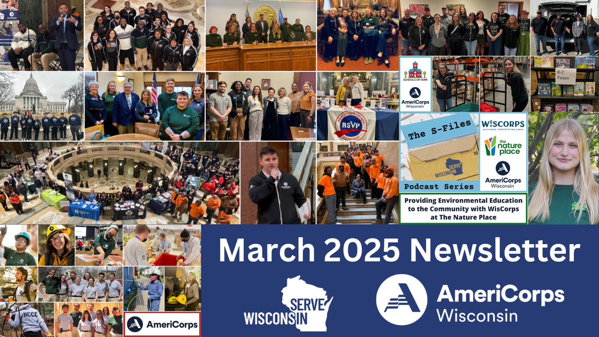 Serve Wisconsin (@servewisconsin) on Twitter photo Check out our latest monthly newsletter: conta.cc/3FSltsw
Articles this month include:
* <a href="/AmeriCorps/">AmeriCorps</a> Day at the Capitol on March 19 - with 120 #WIAmeriCorps & <a href="/AmeriCorpsSr/">AmeriCorps Seniors</a> participants
* #ServiceinWI stories from <a href="/schoolsofhope/">Schools of Hope</a> &
<a href="/WisCorps/">WisCorps</a> #AmeriCorps members
* AND MORE Check out our latest monthly newsletter: conta.cc/3FSltsw
Articles this month include:
* <a href="/AmeriCorps/">AmeriCorps</a> Day at the Capitol on March 19 - with 120 #WIAmeriCorps & <a href="/AmeriCorpsSr/">AmeriCorps Seniors</a> participants
* #ServiceinWI stories from <a href="/schoolsofhope/">Schools of Hope</a> &
<a href="/WisCorps/">WisCorps</a> #AmeriCorps members
* AND MORE