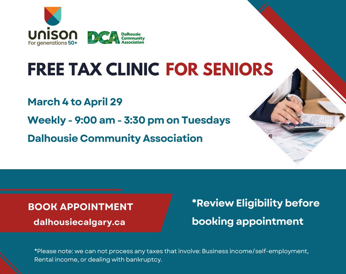 Appointments available today and each Tuesday of April. Call 403-286-2555 or book at dalhousiecalgary.ca/programs/senio…
