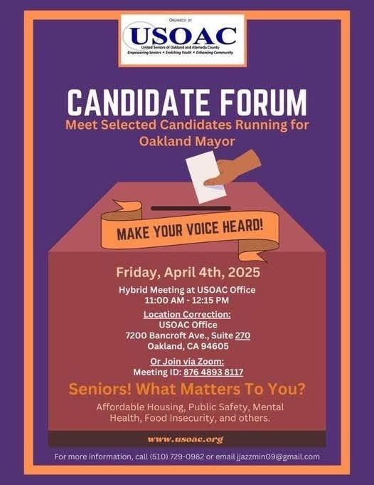 Victory4Oakland's tweet photo. 2 weeks left to vote in the Oakland special election to choose a new Mayor, D2 Councilmember, and vote on tax Measure A. Check out this week’s candidate forums and a ballot party
📫 Return mail ballots by April 15
✅ Early vote centers open April 5
#VictoryforOakland #Oakland https://t.co/Hnz8mmzpNa