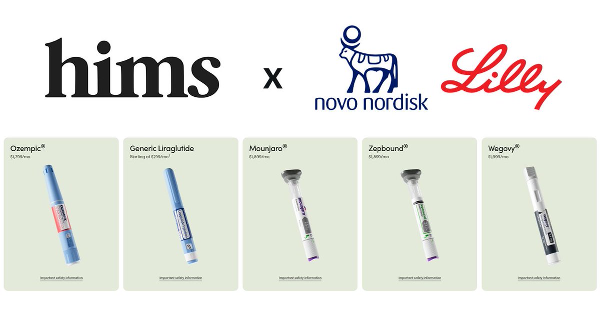 IMPORTANT:

If you visit $HIMS' website, you'll see that they're not just offering Zepbound — they're also providing other branded GLP-1s, including Ozempic and Wegovy.

This likely indicates that $HIMS is partnering with $NVO as well. 👀

Great news IMO.