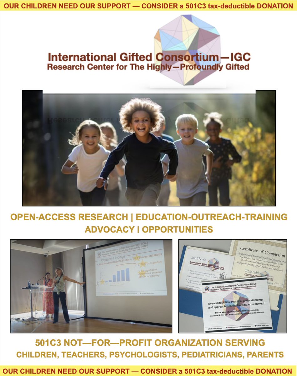 Please consider supporting the dissemination of IGC Open-Access Research and IGC Education-Outreach and Training - to teachers, psychologists, pediatricians, and parents. Well-being is at high risk! Our children depend on us. THANK YOU! giftedconsortium.com/cohorts/donate…