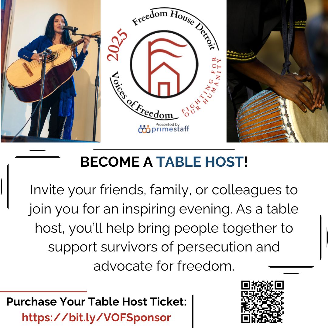 Gather your friends for a night of purpose! As a table host, you’ll spark meaningful conversations &amp; support survivors seeking safety. Reserve your table today: bit.ly/VOF2025

#VoicesOfFreedom #FightingForOurHumanity #FreedomHouseDetroit
