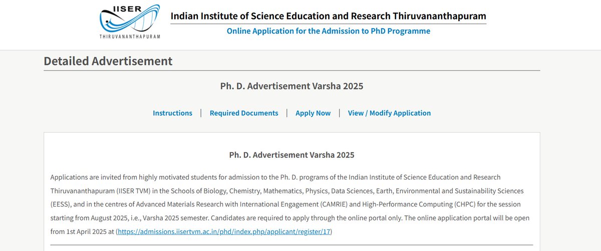 YVR Lab at IISER TVM (@groupyvr) on Twitter photo Apply for PhD positions <a href="/tvmiiser/">IISER Thiruvananthapuram</a> and join the vibrant group of researchers at the School of Chemistry, which has exceptional instrumentation facilities and breathtaking campus sceneries.
<a href="/Chemie_iisertvm/">School of Chemistry IISER TVM</a>
admissions.iisertvm.ac.in/phd/index.php/… Apply for PhD positions <a href="/tvmiiser/">IISER Thiruvananthapuram</a> and join the vibrant group of researchers at the School of Chemistry, which has exceptional instrumentation facilities and breathtaking campus sceneries.
<a href="/Chemie_iisertvm/">School of Chemistry IISER TVM</a>
admissions.iisertvm.ac.in/phd/index.php/…