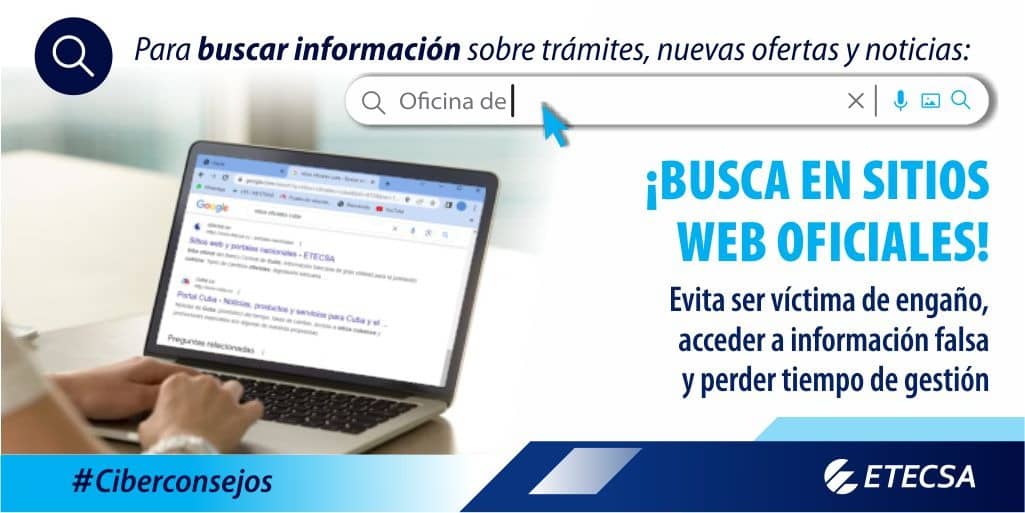 🔍 Buscas información sobre nuestros productos y servicios 📲☎️🛜⁉️
📍 Es a 👉 etecsa.cu donde debes acceder, 👀 lee siempre información ℹ️ oficial y veraz 👌.
#Ciberconsejos