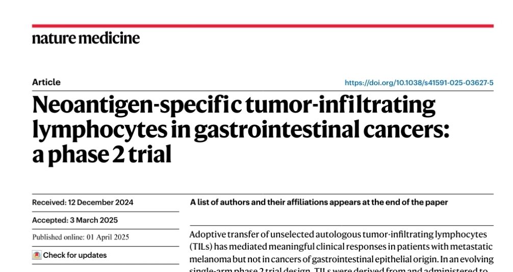 LAB_BIOC's tweet image. In the pilot phase, no clinical responses were observed
in 18 patients unselected TILs.

However, when TILs were selected for neoantigen recognition, 3 responses were seen in 39 patients (7.7%).

Pembrolizumab
was added, and 8 objective responses were
seen in 34 patients (23.5%)