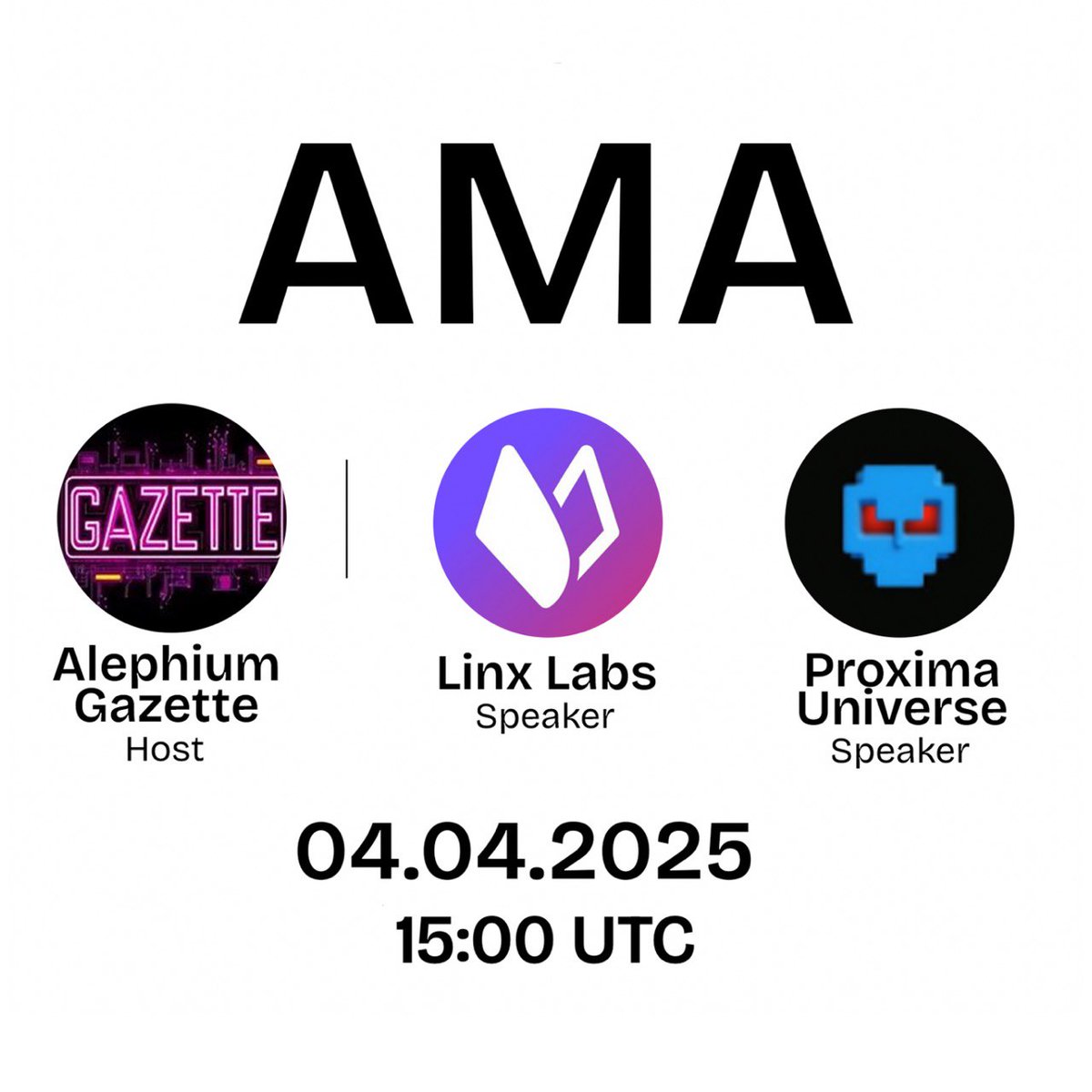Linx Labs (@linx_labs) on Twitter photo Join us this Friday, April 4th at 15.00 UTC for a fun AMA with <a href="/AlephiumGazette/">Alephium Gazette</a> and <a href="/ProximaUniverse/">Proxima Universe</a> and get updated about what we've done, where we are now and where we are going! <a href="/alephium/">Alephium</a> Join us this Friday, April 4th at 15.00 UTC for a fun AMA with <a href="/AlephiumGazette/">Alephium Gazette</a> and <a href="/ProximaUniverse/">Proxima Universe</a> and get updated about what we've done, where we are now and where we are going! <a href="/alephium/">Alephium</a>