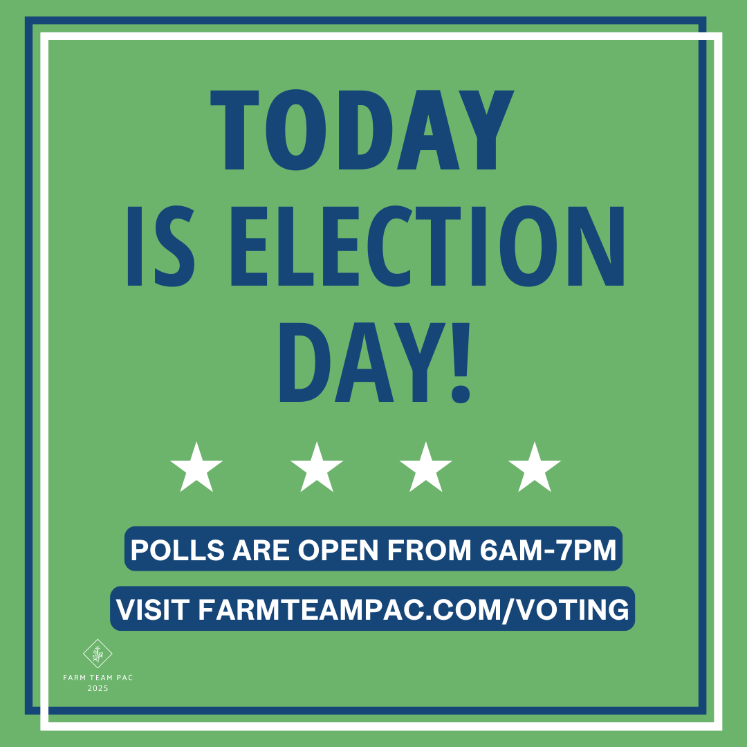 TODAY is the day to make your voices heard 🎉🗳️! Polls are open from 6am-7pm across Illinois. Visit farmteampac.com/voting to find everything you need to cast your ballot today!