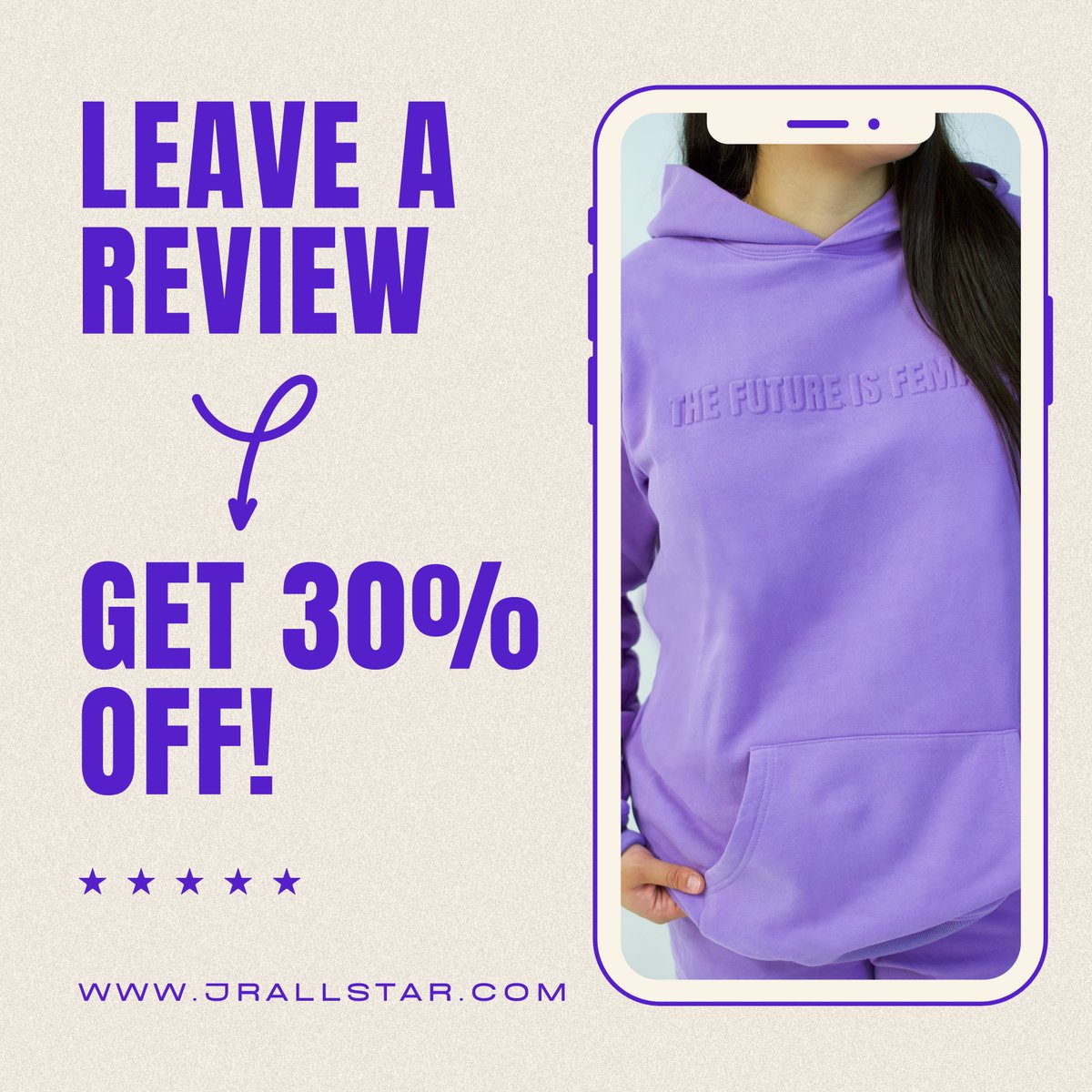 Leave a review ➡️ Get 30% off your next hoodie purchase!

Have you purchased one of our hoodies? Let us know what you think! 😁 Visit jrallstar.com/shop, click on the hoodie you purchased &amp; click on the review tab towards the bottom of the page.