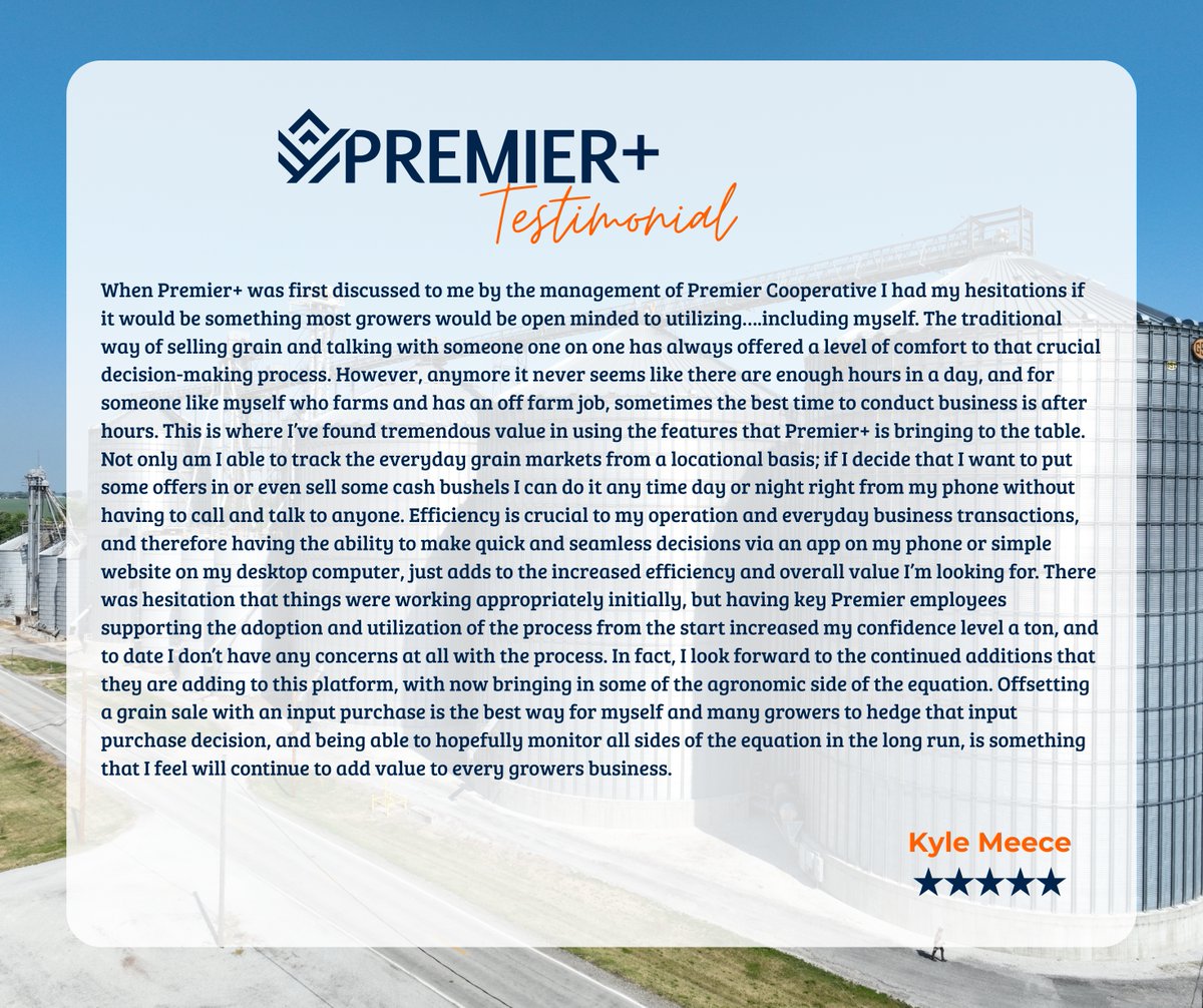 Check out how Kyle Meece is saving time, increasing confidence, and making smarter decisions using the Premier+ platform. From grain sales to input purchases, it’s all about empowering growers with the tools they need—anytime, anywhere.