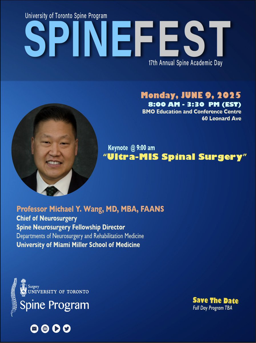 Spine Program, University of Toronto (@uoftspine) on Twitter photo Save The Date | Monday | SpineFEST 2025 | June 9, 2025 @ 8:00 AM to 3:30 PM | BMO Centre - mailchi.mp/utoronto.ca/sp… Save The Date | Monday | SpineFEST 2025 | June 9, 2025 @ 8:00 AM to 3:30 PM | BMO Centre - mailchi.mp/utoronto.ca/sp…