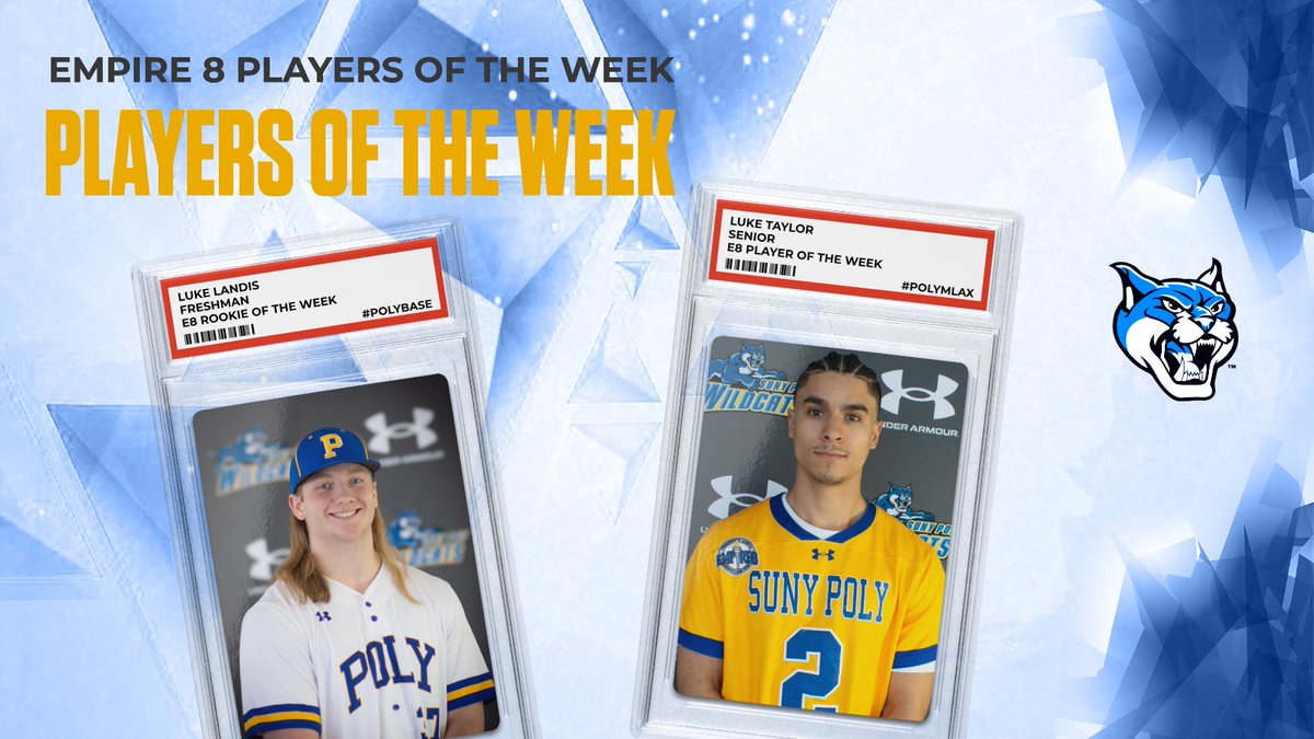SUNY Poly Wildcats (@polywildcats) on Twitter photo Luke Landis & Luke Taylor both capture Empire 8 Player of the Week honors following impressive performances in their first conference matchups of the season!
Taylor - 12 points (7 goals & 4 assists) in two games. 
Landis - .500 BA, 4 RBIs & 8 runs scored in three games Luke Landis & Luke Taylor both capture Empire 8 Player of the Week honors following impressive performances in their first conference matchups of the season!
Taylor - 12 points (7 goals & 4 assists) in two games. 
Landis - .500 BA, 4 RBIs & 8 runs scored in three games
