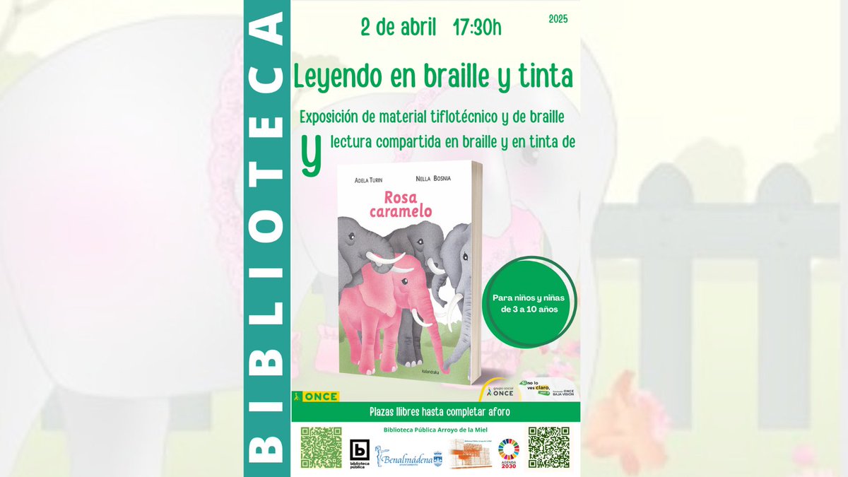 😎Mañana en 𝐿𝑒𝑦𝑒𝑛𝑑𝑜 𝑒𝑛 𝐵𝑟𝑎𝑖𝑙𝑙𝑒 𝑦 𝑇𝑖𝑛𝑡𝑎 no sólo disfrutaremos del cuento 𝑅𝑜𝑠𝑎 𝐶𝑎𝑟𝑎𝑚𝑒𝑙𝑜,sino que además aprenderemos como se desenvuelven en la lectura las personas invidentes.
⌚️A partir de las 17:30h.
👦👧Para peques 3 y 10 años.
<a href="/Fundacion_ONCE/">Fundación ONCE</a>